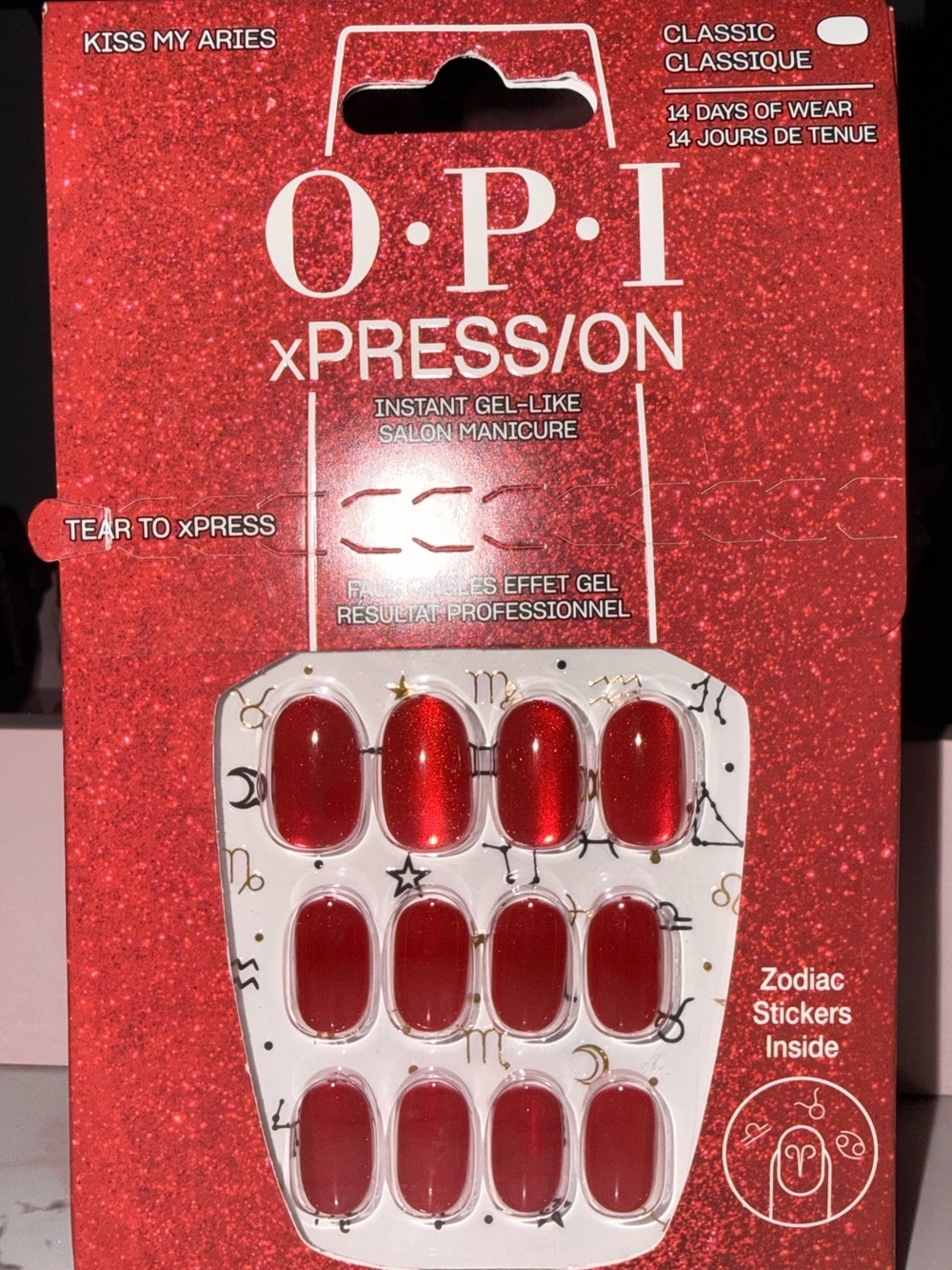 OPI xPRESS/ON “Kiss My Aries” Classic Sparkling Red Press-On Nails - Picture 2 of 10